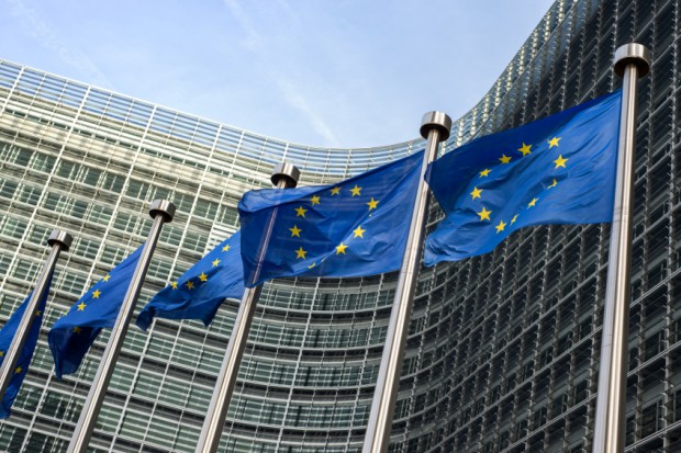 European Union flags in front of the Berlaymont building (Europe